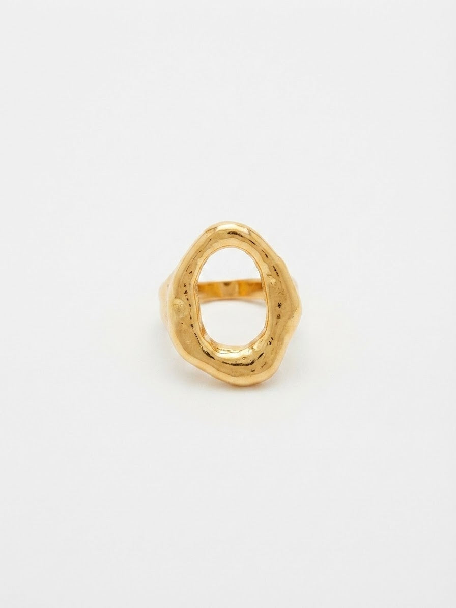 Anello acciaio gold con forma tonda
