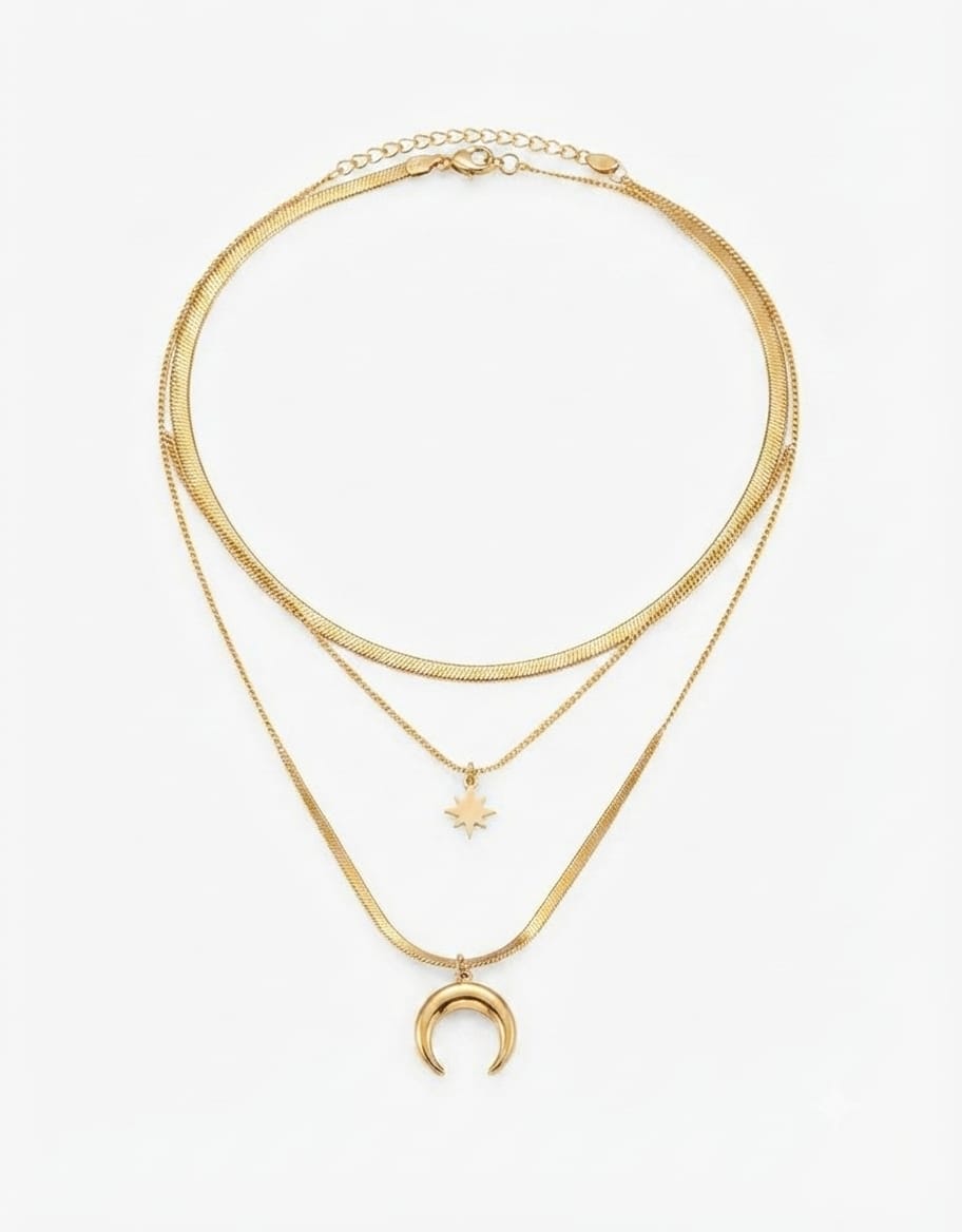 Collana doppio filo con stella e luna