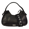 John Richmond Borsa a Spalla L Donna in Pelle Nera e Metalleria Argento con Tracolla in Tessuto Logo