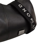 John Richmond Borsa a Spalla L Donna in Pelle Nera e Metalleria Argento con Tracolla in Tessuto Logo