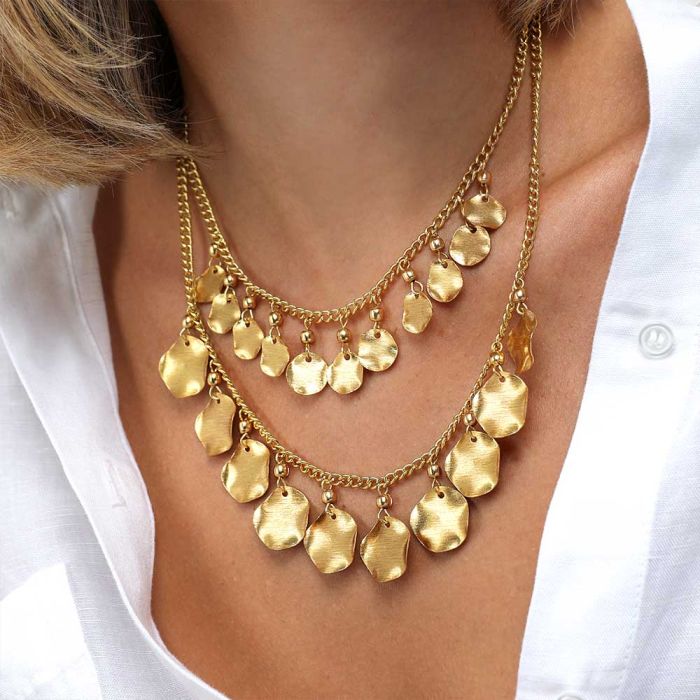 COLLANA 2 CATENE MONETE ONDULATE VESTOPAZZO